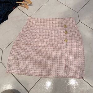 Shein Pink Tweed Skirt with Gold Buttons